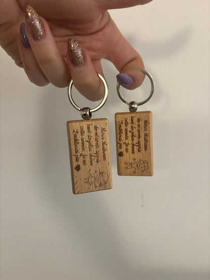 Porte-clés en bois gravé pour maîtresse ✨