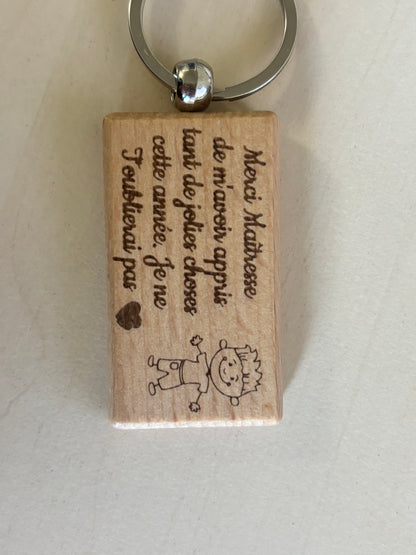 Porte-clés en bois gravé pour maîtresse ✨