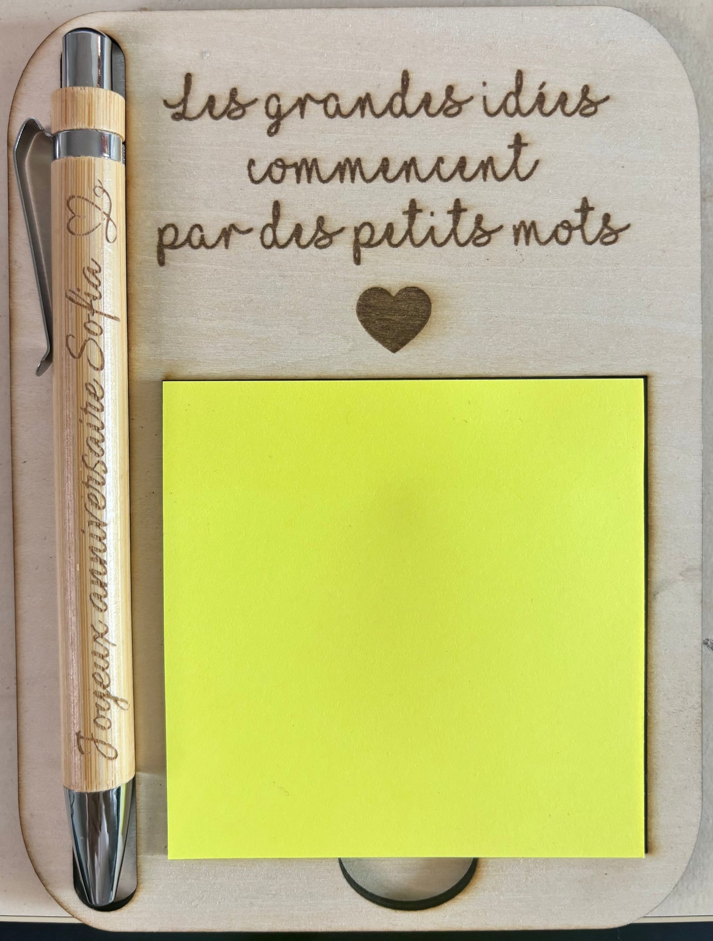 Support Post-it personnalisé en bois – Pense-bête ✨