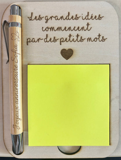 Support Post-it personnalisé en bois – Pense-bête ✨