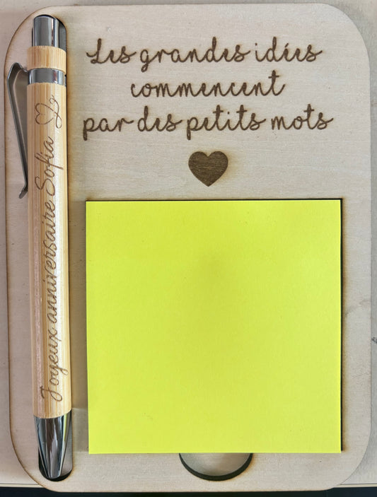 Support Post-it personnalisé en bois – Pense-bête ✨