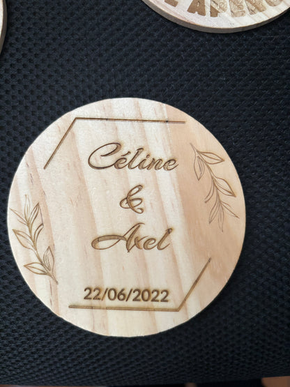 Dessous de verre en bois gravé personnalisable – Cadeau artisanal & naturel